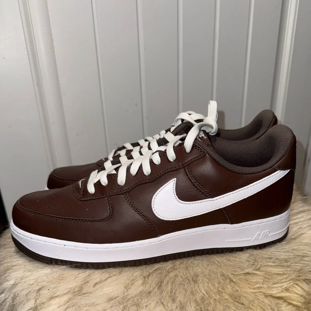 Nike Chocolate Brown and White Retro Air Force 1 Sneakers - Picture 2 of 8